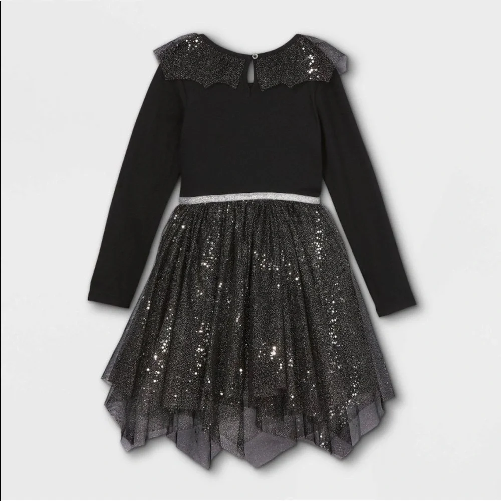 NWT girls long sleeve knit tulle dress Sz XS extra small 4/5 black shimmery
